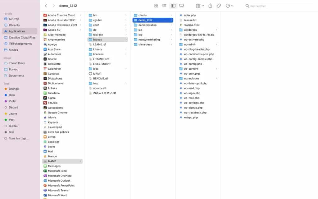 Liste des fichiers WordPress