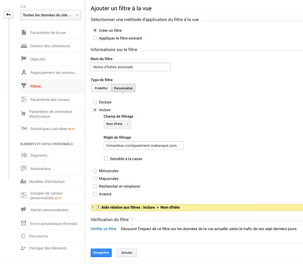 Filtre trafic SPAM analytics