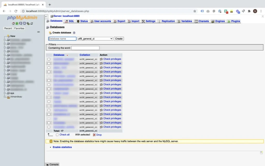 Interface MAMP PhpMyAdmin